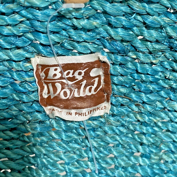 Unique Woven Bucket Market Bag Tote Purse Aqua Blue Shoulderbag Leather Straps - Picture 7 of 8